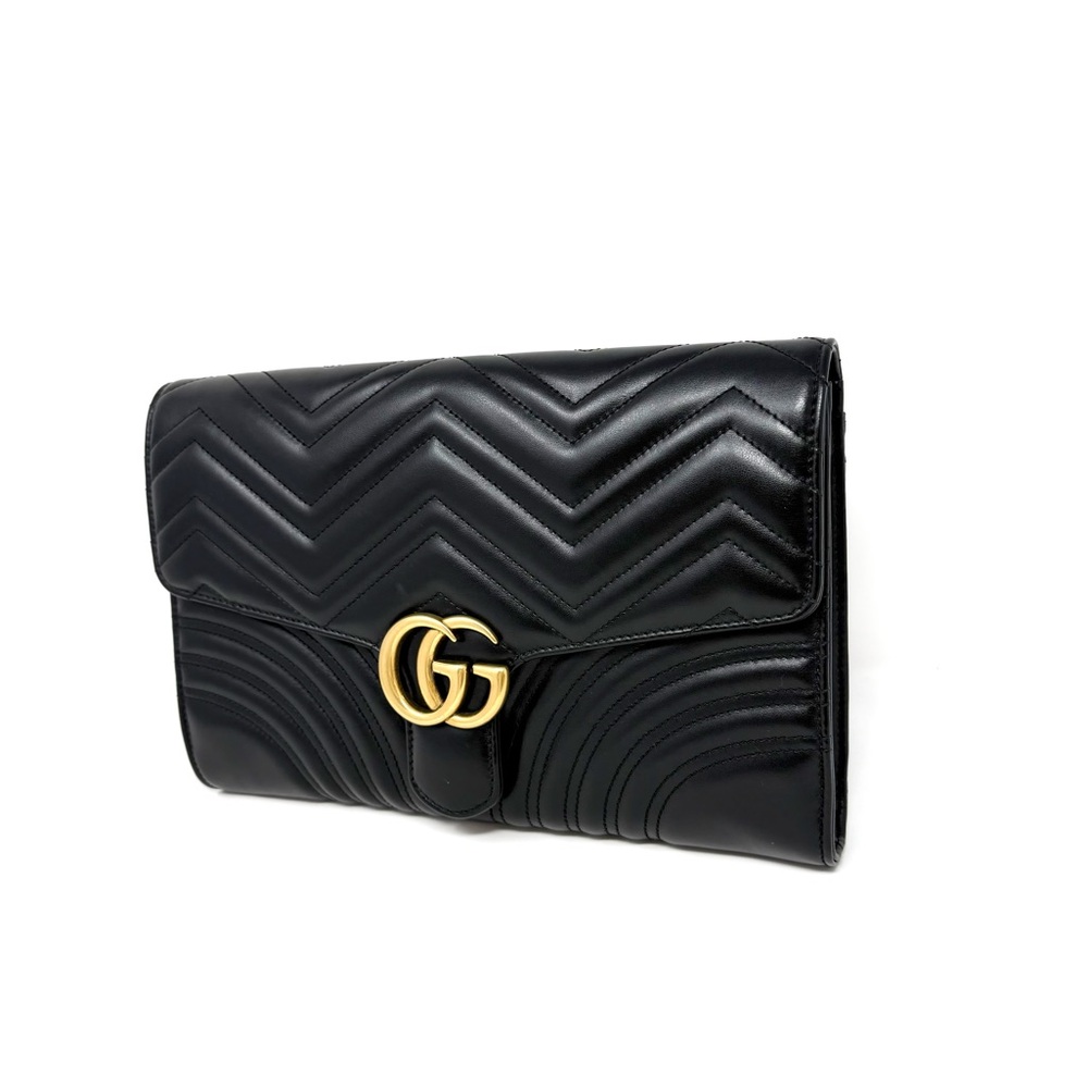 Gucci GG Marmont Matelasse Chevron Flap Envelope Clutch Large Black - Picture 2 of 16